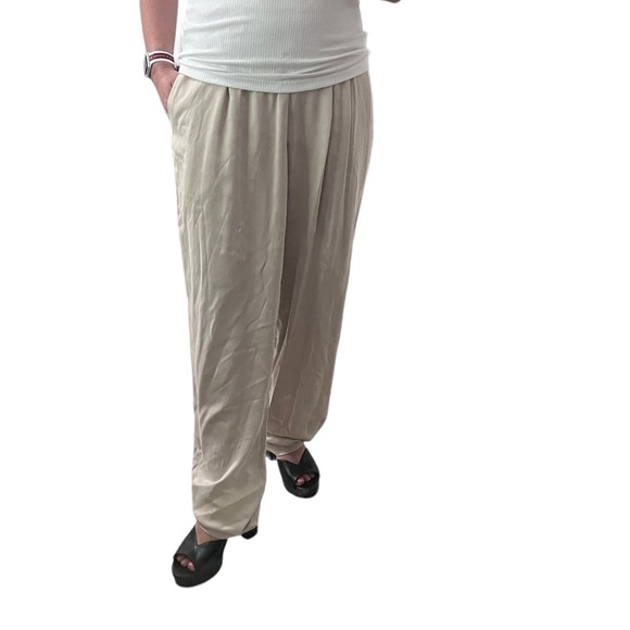 DANA Buchman Khaki Pleated Silk Palazzo Trousers - Picture 2 of 16